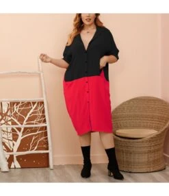 Plus Size Letter Print Shirt Dress Wholesale SD200003