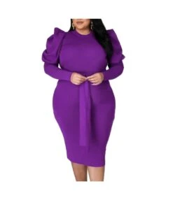 Fashionable Solid Color Long Sleeve Belted Slim Fit Wholesale Plus Size Dress Clothing N3823100900055 -NIKA Clothing Shop 0a771903a59d4e5bb05eb098010d8e06 5