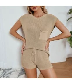 Loose Casual Solid Color Knitted Top Shorts Suit Wholesale Women'S Clothing -NIKA Clothing Shop 114a726ccfe14967ba0bb01200b19523 4