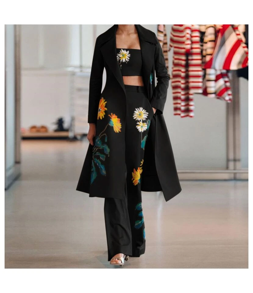 Long Blazer Wide Leg Pants Crop Top Stylish Printed Suit Wholesale Women Clothing SOV464120 5 Long Blazer Wide Leg Pants Crop Top Stylish Printed Suit Wholesale Women Clothing SOV464120 - Image 3