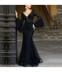 Sexy V-Neck Lace Embroidery Fishtail Slim Evening Dresses Wholesale Dresses N5923081800027 -NIKA Clothing Shop 13350098233 985641810 6