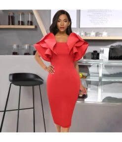 Sexy Halter Backless Wooden Ear Edge Short Sleeve Slim Party Dress Wholesale Dresses V5923050600019 -NIKA Clothing Shop 16123713659 433451549