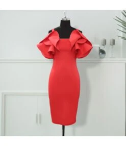 Sexy Halter Backless Wooden Ear Edge Short Sleeve Slim Party Dress Wholesale Dresses V5923050600019 -NIKA Clothing Shop 16240595110 433451549