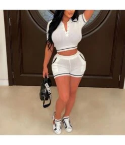 Knitted Sports Short Sleeve Shorts Slim Two-Piece Set Wholesale Women'S Clothing N463423033000005