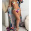 3-peices Tie-dye Bikini Swimsuit & Maxi Cover-up
