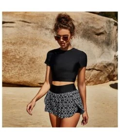 Conservative Solid Color Printing Seaside Round Neck Anti-Lighting Split Wholesale Swimsuits SO183943