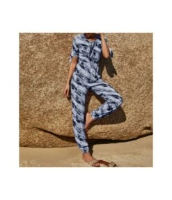 Casual Print Lace-Up Round Neck Loose Wholesale Rompers SJ220170