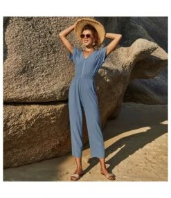 Short Sleeve Loose Solid Small V-Neck Slim Fit Wholesale Jumpsuits SJ220156 -NIKA Clothing Shop 1f5ff274 6320 4ca2 86ef 9af309476a60 4c14c1ffa922dab0a675d8a3c1f8d742