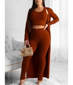 3-Piece Ribbed Knitted Tank Top Pants Match Cardigan Set -NIKA Clothing Shop 200810174 7