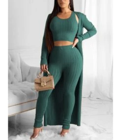 3-Piece Ribbed Knitted Tank Top Pants Match Cardigan Set -NIKA Clothing Shop 200810174 8