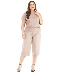 2 Pieces Plus Size Raglan Sleeve Tee Match Crop Pants Set -NIKA Clothing Shop 200901147 10 2