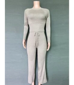 2 Pieces Rib-knit Top And Wide Leg Pants Outfit -NIKA Clothing Shop 201006865 10