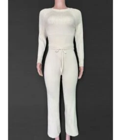 2 Pieces Rib-knit Top And Wide Leg Pants Outfit -NIKA Clothing Shop 201006865 2