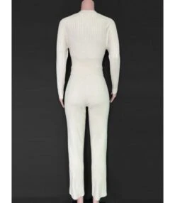 2 Pieces Rib-knit Top And Wide Leg Pants Outfit -NIKA Clothing Shop 201006865 4