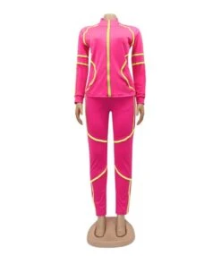 Hit Color Stand Collar Jacket And Drawcord Pants Set -NIKA Clothing Shop 201009682 12