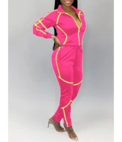 Hit Color Stand Collar Jacket And Drawcord Pants Set -NIKA Clothing Shop 201009682 3