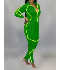 Hit Color Stand Collar Jacket And Drawcord Pants Set -NIKA Clothing Shop 201009682 4