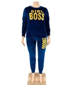 Plus Size Boss Girl Velvet Top Match Drawstring Pants Outfit -NIKA Clothing Shop 201102635 2 1