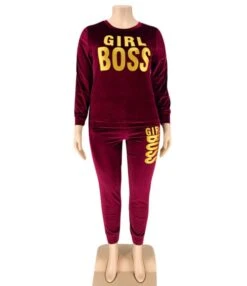 Plus Size Boss Girl Velvet Top Match Drawstring Pants Outfit -NIKA Clothing Shop 201102635 7 1