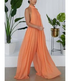 Backless Solid Color Wide-leg Mesh Halter Jumpsuit -NIKA Clothing Shop 201127121 5