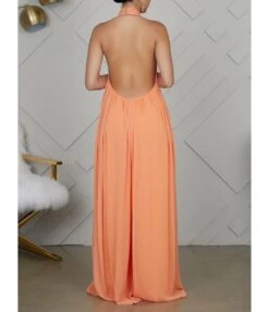 Backless Solid Color Wide-leg Mesh Halter Jumpsuit -NIKA Clothing Shop 201127121 6