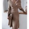 2-piece Glitter Knitted Set V Neck Sweater + Pleated Skirt 1 2-piece Glitter Knitted Set V Neck Sweater + Pleated Skirt -NIKA Clothing Shop 201211803 1