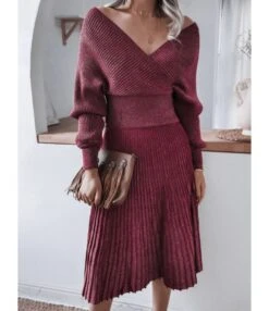 2-piece Glitter Knitted Set V Neck Sweater + Pleated Skirt 11 2-piece Glitter Knitted Set V Neck Sweater + Pleated Skirt -NIKA Clothing Shop 201211803 4