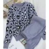 2-piece Knitted Leopard Sweater & Drawstring Pants Set