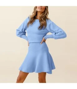 Round Neck Solid High Waist Knitted Dress Wholesale Women's Clothing SD070070 -NIKA Clothing Shop 20210909023847372