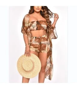 Womens 3 Piece Sets Causal Print Chiffon Tube Tops & Shorts & Cardigan Wholesale Women Clothing SON561739