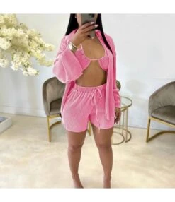 Womens 3 Piece Sets Sexy Bikini Tops & Shorts & Cardigan Solid Color Wholesale Women Clothing SON561738