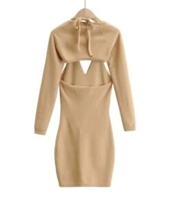 Two Pieces Jersey Set Crop Cardigan With Backless Halter Dress 20 Two Pieces Jersey Set Crop Cardigan With Backless Halter Dress -NIKA Clothing Shop 210118533 10