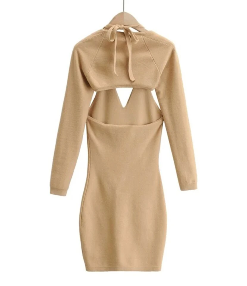 Two Pieces Jersey Set Crop Cardigan With Backless Halter Dress 9 Two Pieces Jersey Set Crop Cardigan With Backless Halter Dress - Image 7