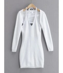 Two Pieces Jersey Set Crop Cardigan With Backless Halter Dress