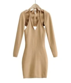 Two Pieces Jersey Set Crop Cardigan With Backless Halter Dress 19 Two Pieces Jersey Set Crop Cardigan With Backless Halter Dress -NIKA Clothing Shop 210118533 2