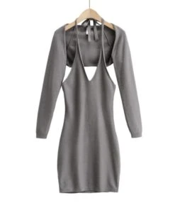 Two Pieces Jersey Set Crop Cardigan With Backless Halter Dress 16 Two Pieces Jersey Set Crop Cardigan With Backless Halter Dress -NIKA Clothing Shop 210118533 3