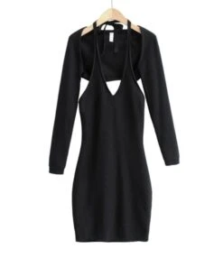 Two Pieces Jersey Set Crop Cardigan With Backless Halter Dress 17 Two Pieces Jersey Set Crop Cardigan With Backless Halter Dress -NIKA Clothing Shop 210118533 4