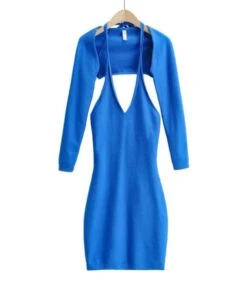 Two Pieces Jersey Set Crop Cardigan With Backless Halter Dress 18 Two Pieces Jersey Set Crop Cardigan With Backless Halter Dress -NIKA Clothing Shop 210118533 5