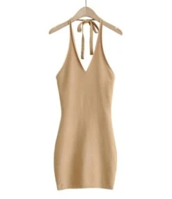 Two Pieces Jersey Set Crop Cardigan With Backless Halter Dress 22 Two Pieces Jersey Set Crop Cardigan With Backless Halter Dress -NIKA Clothing Shop 210118533 7