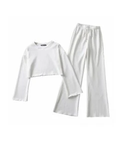 Two-piece Lettuce Trim Crop Top & Bell Pants Outfit -NIKA Clothing Shop 210225258 3