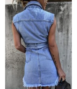 Curvy Fringe Hem Belted Denim Tank Dress -NIKA Clothing Shop 210308685 2