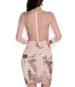 Mesh Sleeve V-neck Sequins Stitch Party Dress -NIKA Clothing Shop 210330099 8