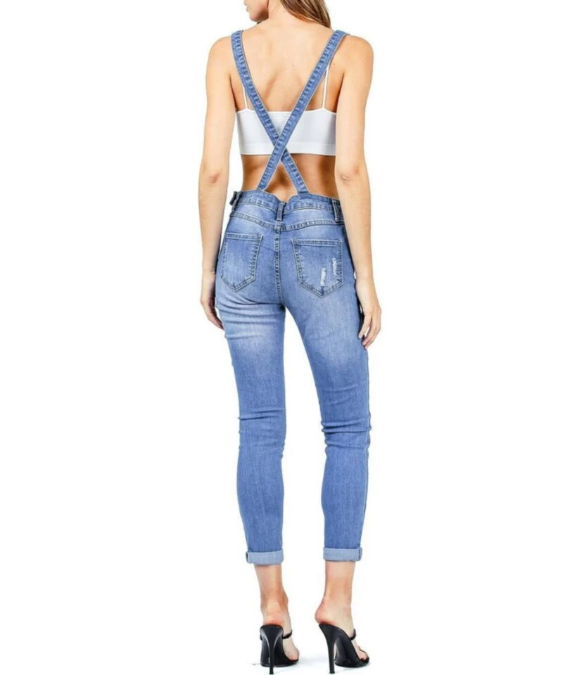 Rolled Hem Ripped Distressed Denim Bib Overalls 6 Rolled Hem Ripped Distressed Denim Bib Overalls - Image 4