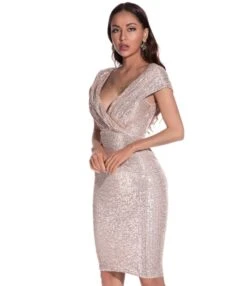 Deep V-neck Partywear Bodycon Sequins Dress -NIKA Clothing Shop 210330457 6