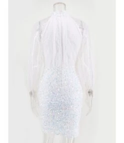 Mock Neck Mesh Patchwork Sequins Party Dress 15 Mock Neck Mesh Patchwork Sequins Party Dress -NIKA Clothing Shop 210330956 2