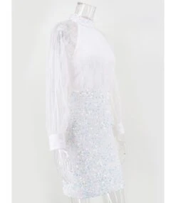 Mock Neck Mesh Patchwork Sequins Party Dress 14 Mock Neck Mesh Patchwork Sequins Party Dress -NIKA Clothing Shop 210330956 3