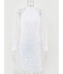 Mock Neck Mesh Patchwork Sequins Party Dress 13 Mock Neck Mesh Patchwork Sequins Party Dress -NIKA Clothing Shop 210330956 4