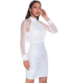 Mock Neck Mesh Patchwork Sequins Party Dress 11 Mock Neck Mesh Patchwork Sequins Party Dress -NIKA Clothing Shop 210330956 6