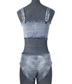 Two Piece Chain Lace-up Denim Bikini Swimsuit Bra With Shorts -NIKA Clothing Shop 210406318 3