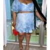 2-Piece Plus Size Tie Dye Crop Top And High Waist Pleated Skirt Set